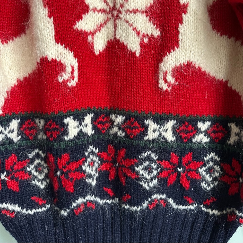 Vintage Michelle Stuart Hand Knit Christmas Reindeer Sweater Mohair Wool Medium - Picture 3 of 6